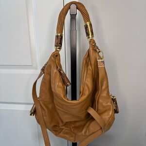 Michael Kors Leather Hobo Bag Brown Snake Trim Gold Hardware
